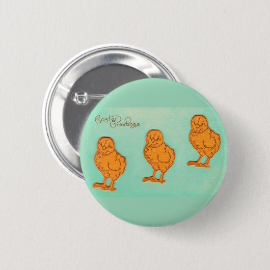 Badge Rond 5 Cm Salutations de Pâques Chicks Vert (Devant & derrière)