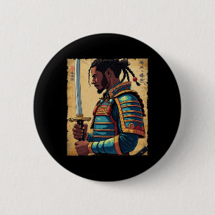 Badge Rond 5 Cm Samouraï Africain Vintage Afro Américain Bushido G