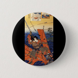 Badge Rond 5 Cm Samouraïs à la guerre, circa 1800's