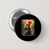 Badge Rond 5 Cm Samurai Cat Japanese Art Men Boys Funny Graphic Te (Devant & derrière)