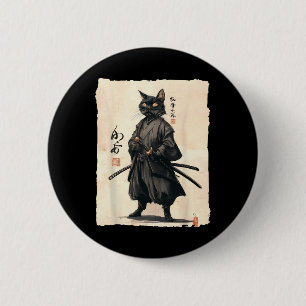 Badge Rond 5 Cm Samurai Chat Japonais Anime Amoureux des chats Drô