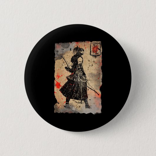 Badge Rond 5 Cm Samurai Japanese Retro Art Print Bushido Premium T (Devant)