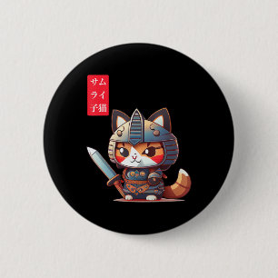 Badge Rond 5 Cm Samurai Kitten Kawaii Art japonais pour Anime Love