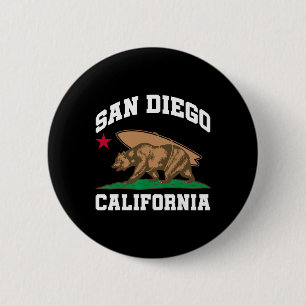 Badge Rond 5 Cm San Diego Californie Ours Surfant Surfeur