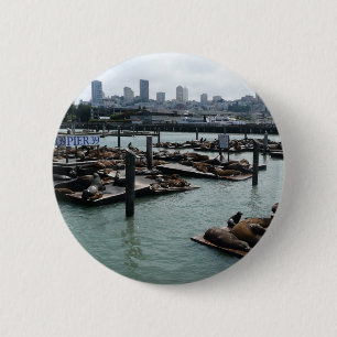 Badge Rond 5 Cm San Francisco et Otaries de Pier 39 Ciel de la Vil