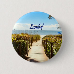 Badge Rond 5 Cm Sanibel Island Floride Plage Océan