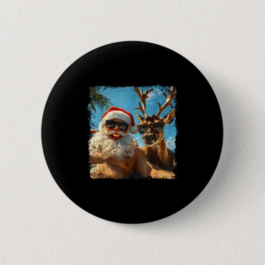 Badge Rond 5 Cm Santa And Reindeer Selfie Funny Christmas Vacation (Devant)