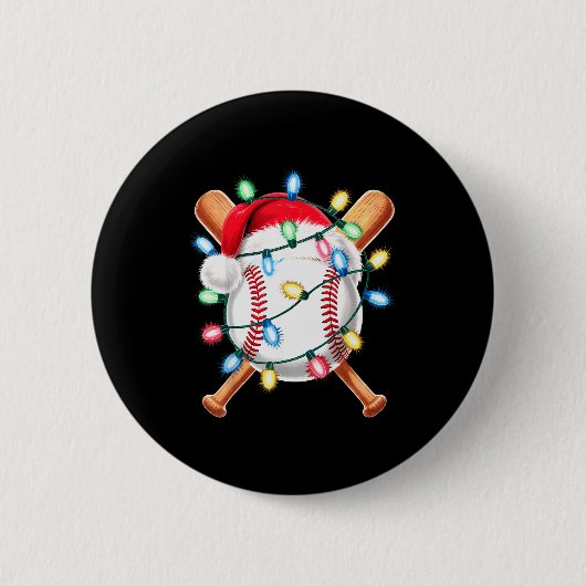Badge Rond 5 Cm Santa Baseball Player Santa Hat Men Boys Christmas (Devant)