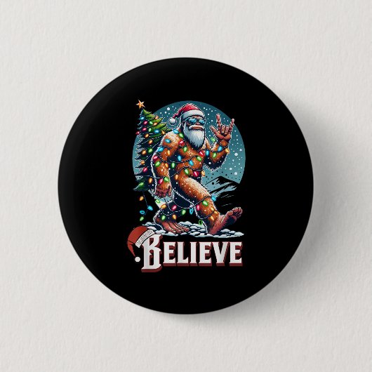 Badge Rond 5 Cm Santa Bigfoot Christmas Lights Funny Sasquatch Bel (Devant)