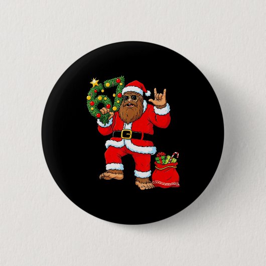 Badge Rond 5 Cm Santa Bigfoot Christmas Tree Sasquatch 67 Six Seve (Devant)