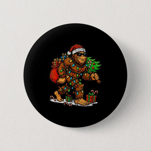 Badge Rond 5 Cm Santa Bigfoot Christmas Tree Xmas Lights Funny Sas (Devant)