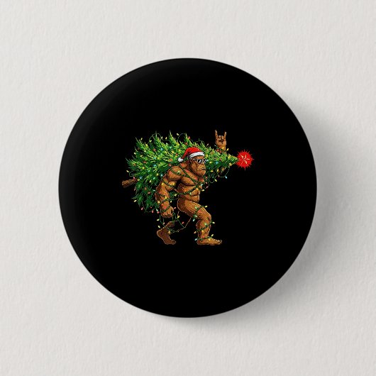 Badge Rond 5 Cm Santa Bigfoot Christmas Tree Xmas Lights Funny Sas (Devant)