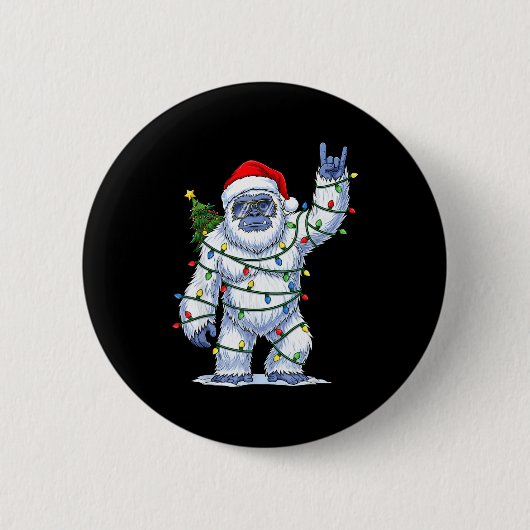 Badge Rond 5 Cm Santa Bigfoot Christmas Tree Xmas Lights Funny Sas (Devant)