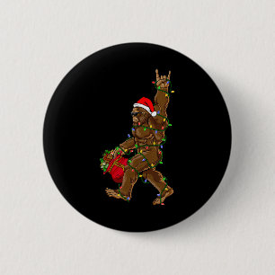 Badge Rond 5 Cm Santa Bigfoot Lumières de Noël Rock Drôle Sasquatc