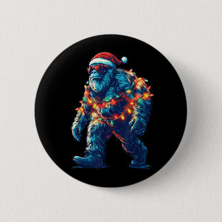 Badge Rond 5 Cm Santa Bigfoot Lumières de Noël Xmas Sasquatch