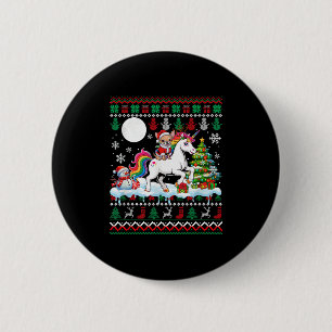 Badge Rond 5 Cm Santa Chihuahua à cheval sur un Sweat Licorne Noël