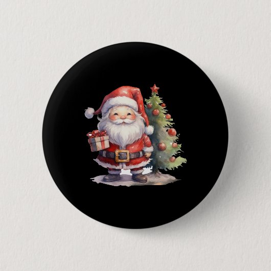Badge Rond 5 Cm Santa Claus And Christmas Tree  (Devant)