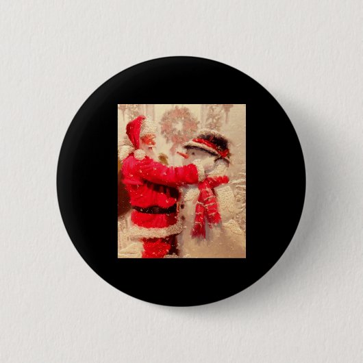 Badge Rond 5 Cm Santa Claus And Snowman In Snowfall (Devant)