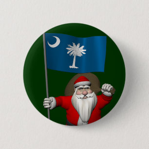 Badge Rond 5 Cm Santa Claus Avec L'Ensigne De Caroline Du Sud
