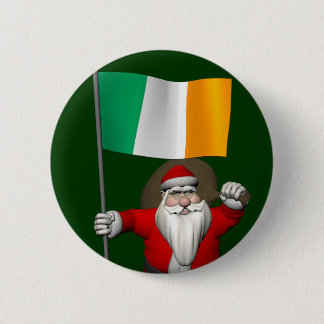 Badge Rond 5 Cm Santa Claus Avec L'Ensigne D'Irlande