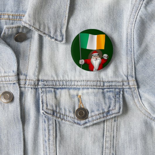 Badge Rond 5 Cm Santa Claus Avec L'Ensigne D'Irlande (En situation)