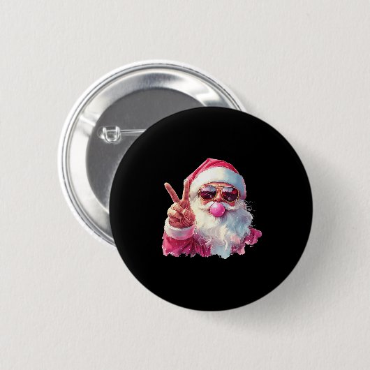 Badge Rond 5 Cm Santa Claus Blowing Bubble Gum Nk Sungles Christma (Devant & derrière)
