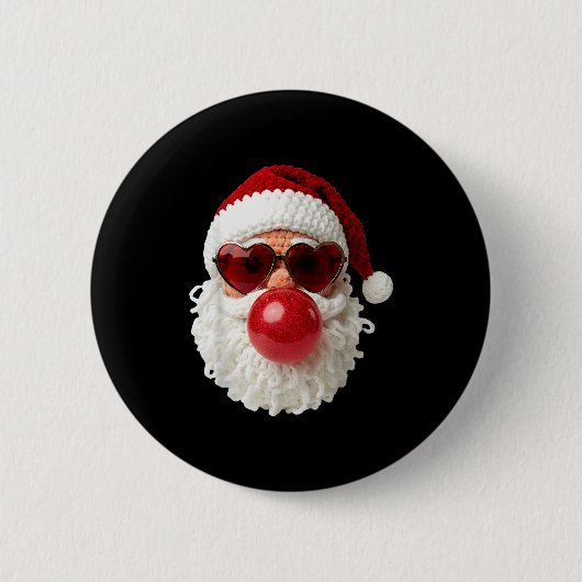 Badge Rond 5 Cm Santa Claus Blowing Yarn Crochet Bubble Gum Heart (Devant)
