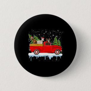 Badge Rond 5 Cm Santa Claus Caravane de chèvre Camion Rouge Arbre 
