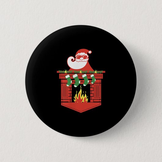 Badge Rond 5 Cm Santa Claus Fireplace Cket Funny Christmas  (Devant)
