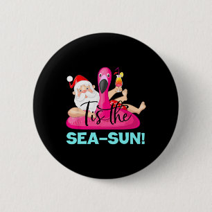 Badge Rond 5 Cm Santa Claus Flamingo Flotte C'est La Mer-soleil No