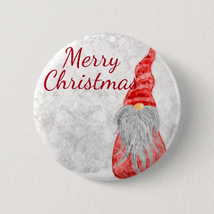 Badge Rond 5 Cm Santa Claus Gnome sur terrain neigeux