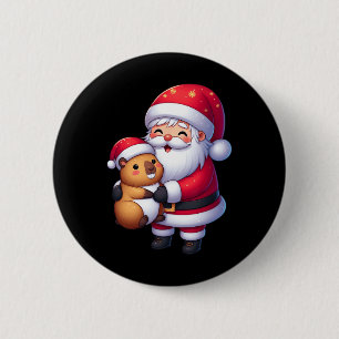 Badge Rond 5 Cm Santa Claus Hugs Capybara Funny Christmas Matching