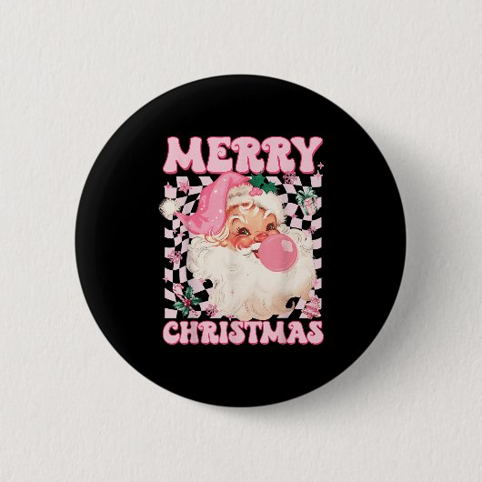 Badge Rond 5 Cm Santa Claus Nk Sungles Blowing Bubble Gum Christma (Devant)