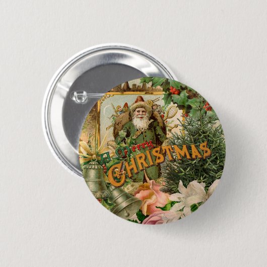 Badge Rond 5 Cm Santa Claus Noël Antiquité Belle Art (Devant & derrière)