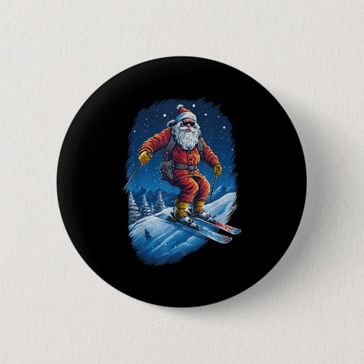 Badge Rond 5 Cm Santa Claus Shredding The Slopes Santa Skiing Chri (Devant)