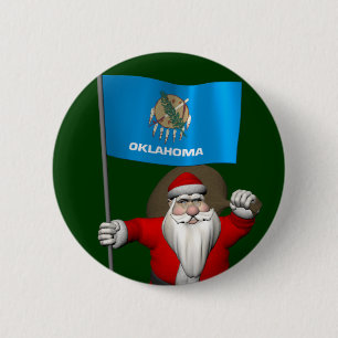 Badge Rond 5 Cm Santa Claus With Ensign Of Oklahoma