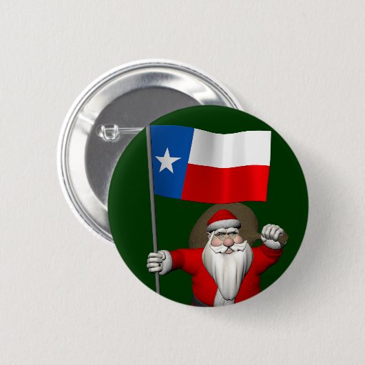 Badge Rond 5 Cm Santa Claus with Ensign Of Texas (Devant & derrière)