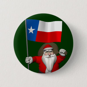 Badge Rond 5 Cm Santa Claus with Ensign Of Texas