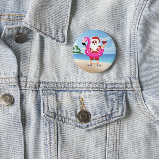 Badge Rond 5 Cm Santa Claus with flamingo (En situation)