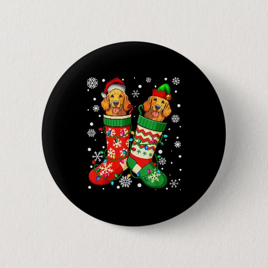 Badge Rond 5 Cm Santa Elf Golden Retriever Dog In Christmas Socks (Devant)
