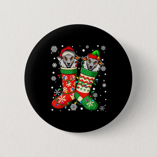 Badge Rond 5 Cm Santa Elf Sheep Animal In Christmas Socks Men Wome (Devant)