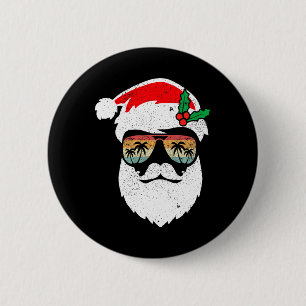 Badge Rond 5 Cm Santa Face Lunettes de soleil Rétro Hawaii Noël Xm