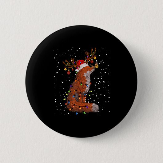 Badge Rond 5 Cm Santa Fox Tangled Up In Christmas Tree Lights Foxe (Devant)