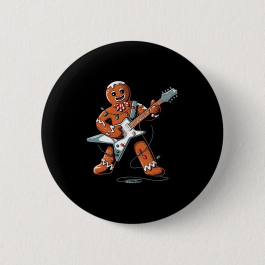 Badge Rond 5 Cm Santa Gingerbread Playing Guitar Funny Christmas P (Devant)