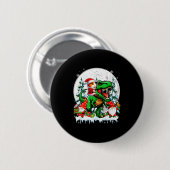 Badge Rond 5 Cm Santa Guinea G Riding T-rex Gnomes Christmas Trees (Devant & derrière)