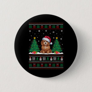 Badge Rond 5 Cm Santa Hat Maltipod Chien de Noël Lumières des arbr