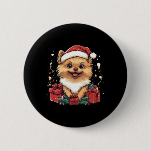 Badge Rond 5 Cm Santa Hat Poméranien joli Noël Pom Noël