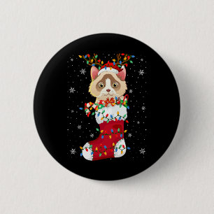 Badge Rond 5 Cm Santa Hat Ragdoll Chat Animal En Chaussettes Joyau