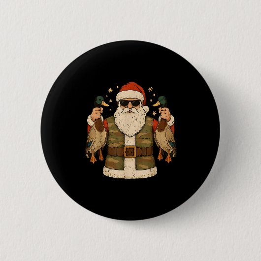 Badge Rond 5 Cm Santa Hold Mallard Duck Hunting Christmas Pajama T (Devant)