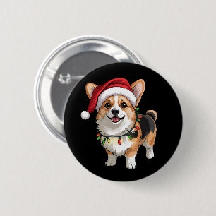 Badge Rond 5 Cm Santa Pembroke Welsh Corgi Lumières de sapin de No
